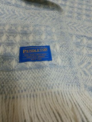 Vintage Pendleton Blue Woven Wool Throw Blanket 67 " X 52 "