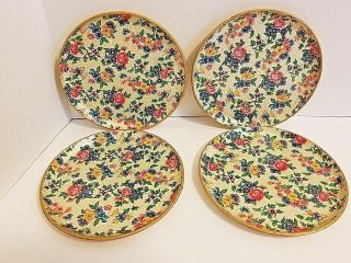Set Of 4 Vintage Highmount Quality Alcohol Proof 7 " Round Trays Floral Japan
