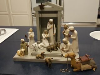 Willow Tree 14 Piece Nativity Set With Creche Wise Men Shepherd Stable Animals