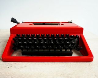 Red Olivetti Dora Typewriter With Case -