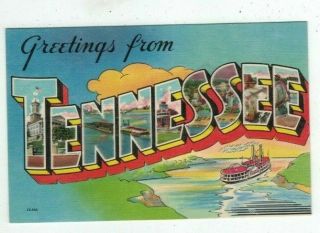 Tn Tennessee Antique Linen Post Card Big Letters " Greetings From.  "
