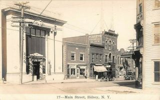 C.  1920 Rppc Early Cars Bank & Stores Main St.  Sidney Ny Delaware County