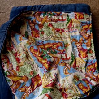 Vtg 50s Flannel Lined Sleeping Bag Western Scenes Hunting Spectacular 70 X 74