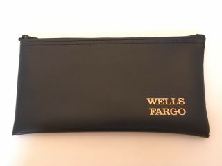 Wells Fargo Black Bank Money Zipper Leather Made In Usa Deposit Logo Offical