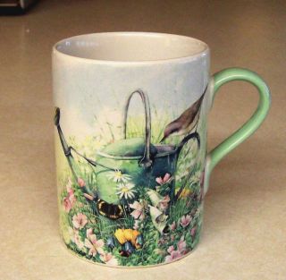 Vintage Marjolein Bastin Ceramic Coffee Mug - Watering Can Birds & Flowers