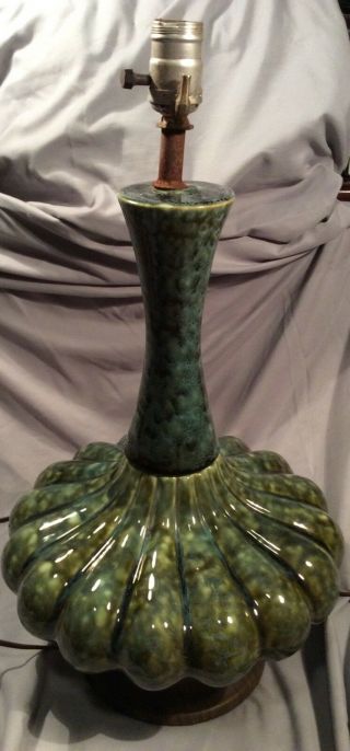 Mid Century Green Glaze Table Lamp Light Vintage