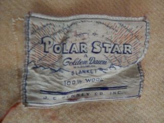 VINTAGE WOOL CAMP BLANKET POLAR STAR GOLDEN DAWN PALE YELLOW WITH BROAD STRIPES 3
