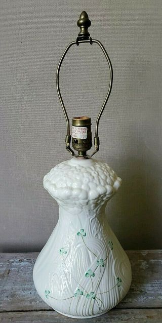 Belleek Irish Porcelain Table Lamp Vtg Shamrocks Signed Blarney Stone