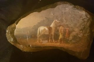 Cherokee Indian Native Art Slate Corral Painted Rock Horses And Family Scene
