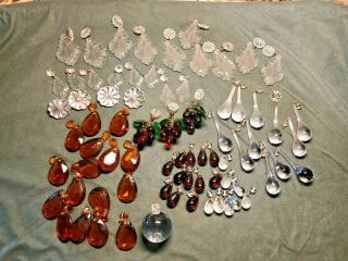 74 Chandelier Prisms Amber,  Purple And Clear Glass Round Ball Tear Drop Others