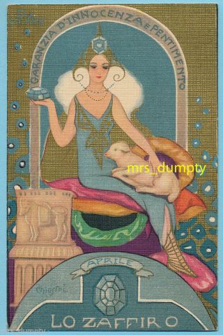 Chiostri Zodiac April Horoscope Glamour Lady Art Deco Scarce Postcard Taurus