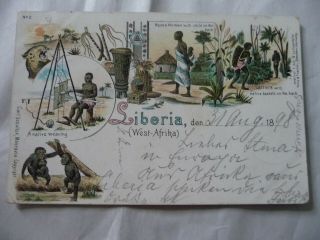 Early Colour Printed Postcard Liberia West Africa 1898