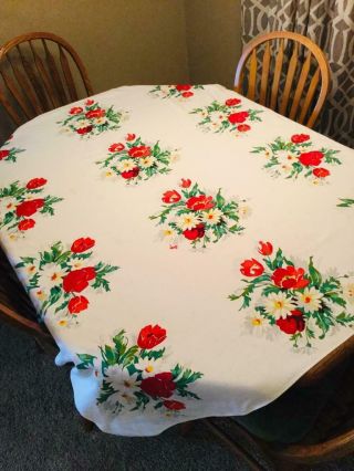 Vintage Cotton Kitchen Tablecloth Red Tulips 54 " X 64 " Wilendur?