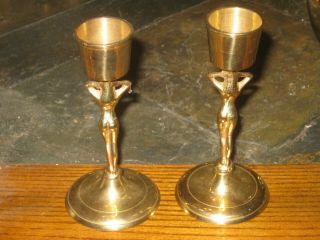 2 VTG Candlesticks Brass Candle Holders Naked Nude Ladies Lady Women 4 1/2 