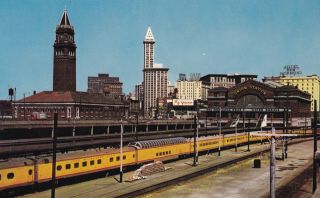 Seattle Railway Depot & Train Seattle Washington Postcard 1950 