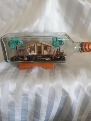 Vintage Philippines Souvenir Diorama In A Bottle Tiki On Stand Large Size