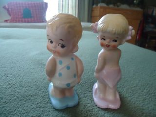 Vintage Cute Little Boy And Girl In Swimsuits Salt And Pepper Shakers