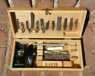 Vintage X - ACTO Wood Carving Knife Set Over 30pcs Wood Box Great Cond. 2