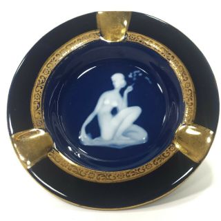 Tharaud Limoges France Collectible Ashtray Gold & Cobalt Blue