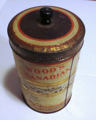 Antique Advertising Woods Brand Coffee Tin Can Old Canadian Souvenir Canister