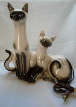 Vintage 1958 Siamese Cat Tv Lamp Jeweled Eyes Mcm Lane & Co.  California Pottery