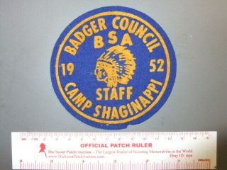 Boy Scout Camp Shaginappi Staff 1952 Felt Wi 9705x