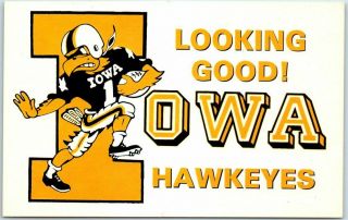Vintage University Of Iowa Postcard " Looking Good Hawkeyes " Football C1960s
