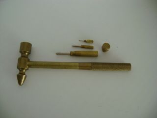 Vintage Brass Jewlers / Machinist Hammer W/ Nesting Screwdriver 7 1/4 "