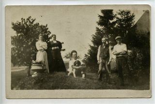 Rppc,  Family?,  Friends?,  Dog,  Pipe Smoker,  Pm 1908 Portland Maine,  1900 