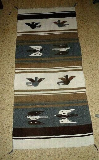 Vintage Navajo / Chimayo Rug Saddle Blanket Rug Hand Woven Wool Bird 26 1/2 X 58