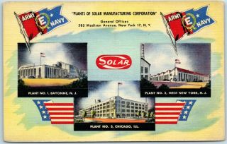 1940s Wwii Ad Postcard " Plants Of The Solar Mfg.  Corp.  " Masline Radio Equip.