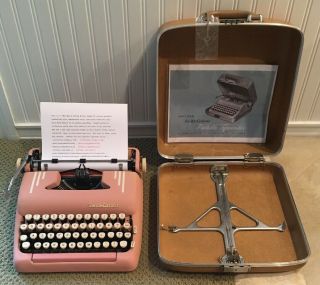 1956 Pink Smith Corona Silent 5T Series Portable Pica Typewriter With Case 12