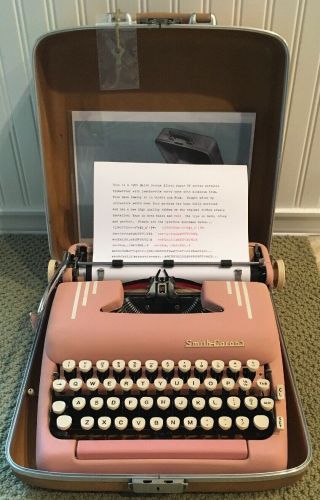 1956 Pink Smith Corona Silent 5t Series Portable Pica Typewriter With Case
