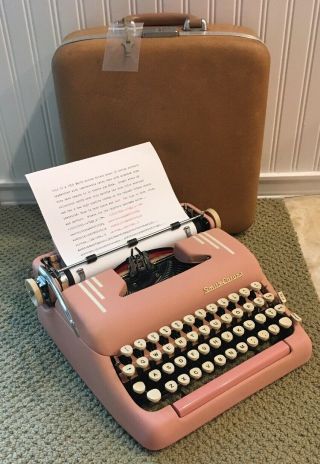 1956 Pink Smith Corona Silent 5T Series Portable Pica Typewriter With Case 2