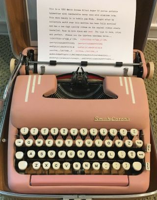 1956 Pink Smith Corona Silent 5T Series Portable Pica Typewriter With Case 3