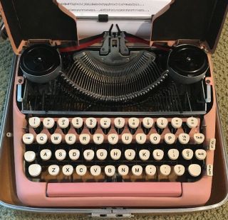 1956 Pink Smith Corona Silent 5T Series Portable Pica Typewriter With Case 5