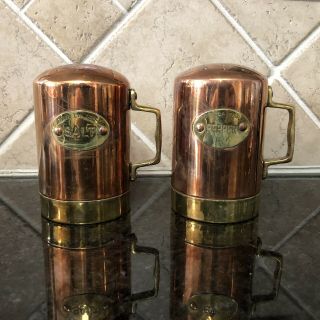 Vintage French Pour La Table Copper And Brass Salt And Pepper Shakers