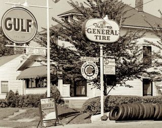 1940s photo Negative GULF Gas Station PUMP General Car TIRE Service Sign Indiana 4