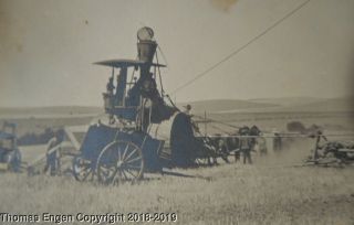 Antique RPPC Real Photo Postcard Steam Tractor Farming Horse Wagon Loading Hay 2
