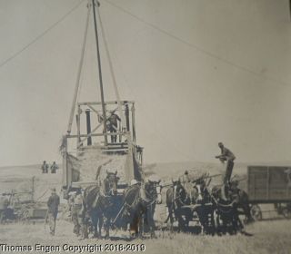 Antique RPPC Real Photo Postcard Steam Tractor Farming Horse Wagon Loading Hay 3