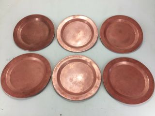 Vintage Set Of 6 Smooth Copper Chargers Or Plates 11 1/2 " Almost 7lbs