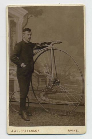 Young Man & Penny Farthing Bicycle Cdv Photograph J & T Patterson Irvine