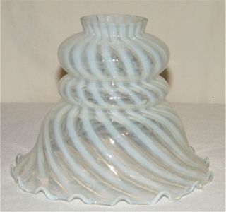 Vintage Fenton Blown Swirl Opalescent Art Glass Lamp Shade Ruffled Twisted White