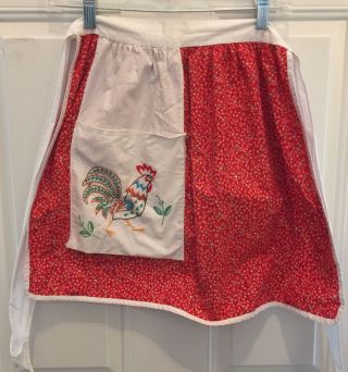 Vintage Gorgeous Hand Made Calico Apron With Rooster Embroidered Apron