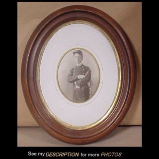 Antique Civil War Era Cabinet Card Photograph Soldier Cadet Walnut Frame