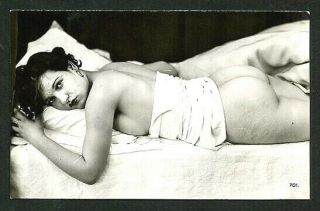 French 1920s Ostra Studio Youthful Nude On Bed Face & Full Derriere