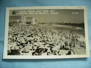 1947 Sun,  Sand And Sea At Santa Monica Beach,  California Real Photo Postcard