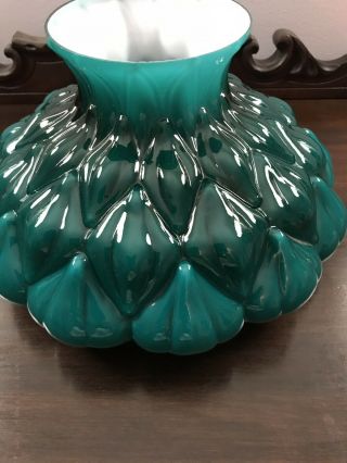 Antique Or Vintage Green Cased Glass Oil Lamp Shade Artichoke Pattern Aladdin 2