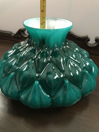 Antique Or Vintage Green Cased Glass Oil Lamp Shade Artichoke Pattern Aladdin 5
