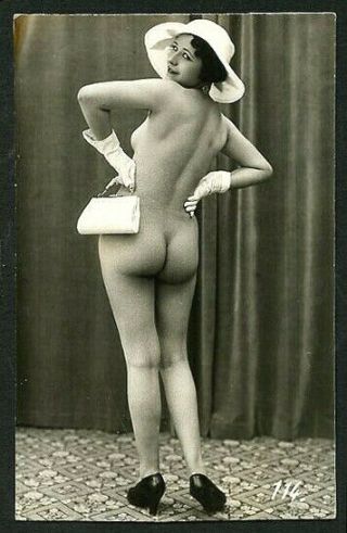 French 1920s Ostra Studio Youthful Naked In Hat Gloves High Heels Paris Latest